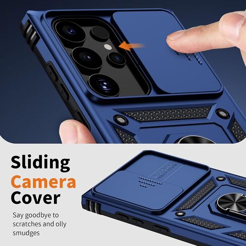 Vinve for Samsung Galaxy S24 Ultra Case, Slide Lens Cover, HD Screen Protector, Military Grade Drop Protection, Magnetic Rotated Ring Holder Kickstand Protective Phone Case (Navy Blue) in Kuwait