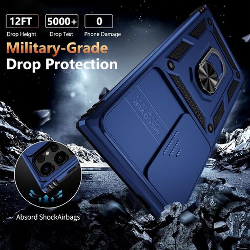 Vinve for Samsung Galaxy S24 Ultra Case, Slide Lens Cover, HD Screen Protector, Military Grade Drop Protection, Magnetic Rotated Ring Holder Kickstand Protective Phone Case (Navy Blue) in Kuwait