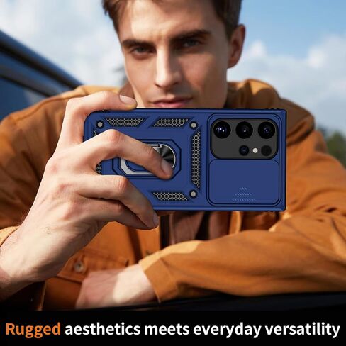 Vinve for Samsung Galaxy S24 Ultra Case, Slide Lens Cover, HD Screen Protector, Military Grade Drop Protection, Magnetic Rotated Ring Holder Kickstand Protective Phone Case (Navy Blue) in Kuwait