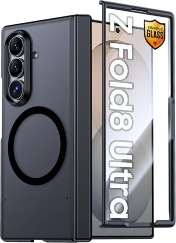 Vizvera for Samsung Galaxy Z-Fold-8 Case Clear with Magnetic Power[Hinge Protection][Slim][Screen Protector] Shockproof Protective Phone Case for Galaxy Z Fold 8(Clear) in Kuwait