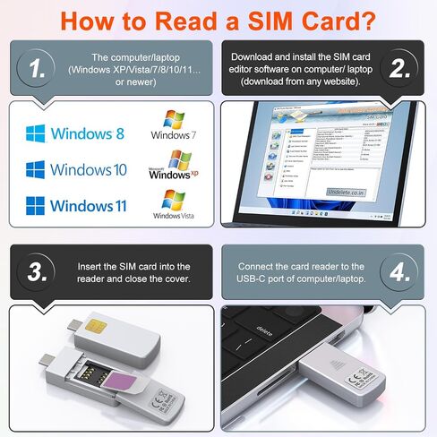 Type-C SIM Card Reader - Nano Micro Standard SIM Card Adapter with Eject Pin for Windows PC Laptop, Read Edit Copy Contacts SMS Messages Nano SIM Adapter Reader for SIM Memory Card Backup Management in Kuwait