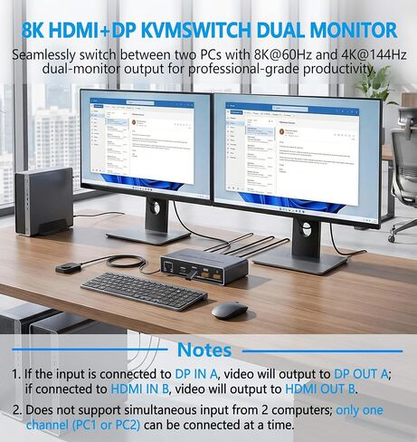 Dual Monitor 8K HDMI Displayport KVM Switch, 2 Monitors 2 Desktop Computers 4K@144Hz HDMI+DP 2IN 2 Out USB 3.0 KVM Switcher, 2 Switching Modes, 2 PCs Share 1 Set of Keyboard Mouse Printer in Saudi Arabia