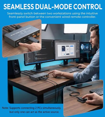 Dual Monitor 8K HDMI Displayport KVM Switch, 2 Monitors 2 Desktop Computers 4K@144Hz HDMI+DP 2IN 2 Out USB 3.0 KVM Switcher, 2 Switching Modes, 2 PCs Share 1 Set of Keyboard Mouse Printer in Saudi Arabia