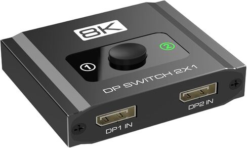 DisplayPort Switch 2 in 1 Out, 8K@60Hz DP 1.4 Switcher Selector Box, Unidirectional Display Port Switcher for Dual PCs & Gaming Consoles, 4K@144Hz DP Switch with DSC Support (DP Cables Not Included) in Kuwait