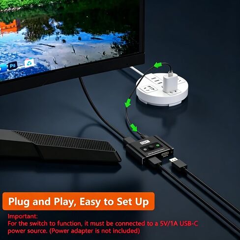 DisplayPort Switch 2 in 1 Out, 8K@60Hz DP 1.4 Switcher Selector Box, Unidirectional Display Port Switcher for Dual PCs & Gaming Consoles, 4K@144Hz DP Switch with DSC Support (DP Cables Not Included) in Kuwait
