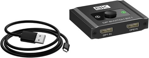 DisplayPort Switch 2 in 1 Out, 8K@60Hz DP 1.4 Switcher Selector Box, Unidirectional Display Port Switcher for Dual PCs & Gaming Consoles, 4K@144Hz DP Switch with DSC Support (DP Cables Not Included) in Kuwait