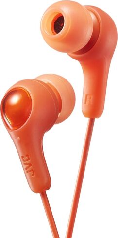 ORANGE GUMY In ear earbuds with stay fit ear tips. Wired 3.3ft colored cord cable with headphone jack. Small, medium, and large ear tip earpieces included. JVC GUMY HAFX7D in Kuwait