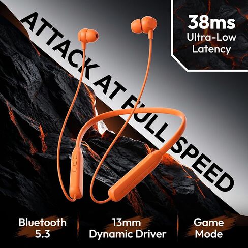 Orange Neckband Headphones Bluetooth 5.4 Wireless Earbuds with 48-Hour Battery, LED Power Display, Magnetic Earbuds, IPX4 Sweat Resistant, Dual Device Pairing, Built-in Mic for Work, Sports, Travel in Kuwait