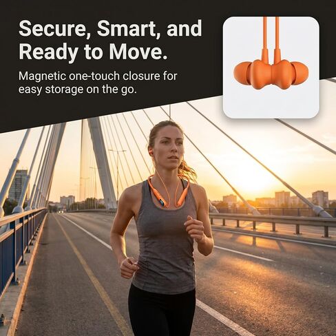 Orange Neckband Headphones Bluetooth 5.4 Wireless Earbuds with 48-Hour Battery, LED Power Display, Magnetic Earbuds, IPX4 Sweat Resistant, Dual Device Pairing, Built-in Mic for Work, Sports, Travel in Kuwait