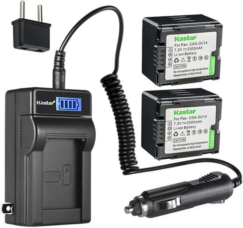 Kastar 2-Pack CGA-DU14 Battery and LCD AC Charger Compatible with Panasonic NV-GS508, NV-MX500A, PV-GS19, PV-GS29, PV-GS31, PV-GS33, PV-GS34, PV-GS35, PV-GS36, PV-GS39, PV-GS50, PV-GS55, PV-GS59 in Kuwait