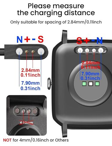 Smart Watch Charger Magnetic 2 Pin Charging Cable for YAMAY Willful Letsfit SW021 SW023 SW025 ID205L ID205S ID206 ID205U ID216 Uwatch 3S Fitpolo Tozo Wyze Umidigi Smartwatch Chargers in Kuwait