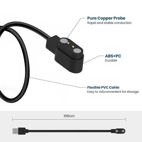 Smart Watch Charger Magnetic 2 Pin Charging Cable for YAMAY Willful Letsfit SW021 SW023 SW025 ID205L ID205S ID206 ID205U ID216 Uwatch 3S Fitpolo Tozo Wyze Umidigi Smartwatch Chargers in Kuwait