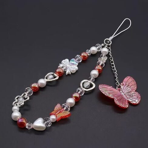 Butterflies Beaded Phone Strap Aesthetic Wrist Lanyard Chain in Kuwait