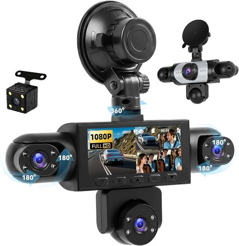 5 Channel 360° Dash Cam Front and Rear Inside Left Right, 3.16'' 1080P Dash Camera for Cars, Dash Camera for Cars with G-Sensor,Super Night Vision,Wide Angle,Loop Recording,24 Hours Recording in Kuwait