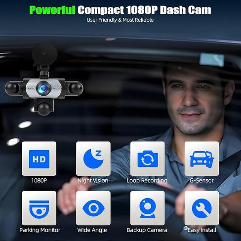 5 Channel 360° Dash Cam Front and Rear Inside Left Right, 3.16'' 1080P Dash Camera for Cars, Dash Camera for Cars with G-Sensor,Super Night Vision,Wide Angle,Loop Recording,24 Hours Recording in Kuwait