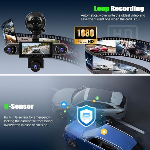 5 Channel 360° Dash Cam Front and Rear Inside Left Right, 3.16'' 1080P Dash Camera for Cars, Dash Camera for Cars with G-Sensor,Super Night Vision,Wide Angle,Loop Recording,24 Hours Recording in Kuwait