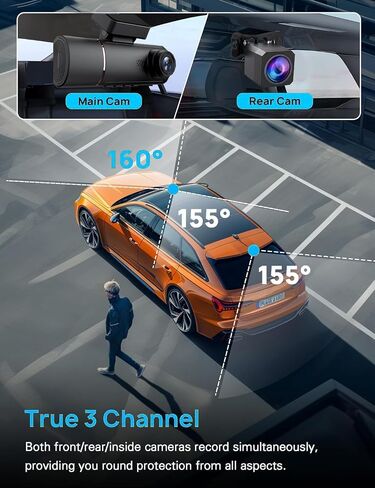 3 Channel 4K Dash Cam Front and Rear Inside, Built-in 5G WiFi,4K+1080P+1080P Dash Camera with 64GB Card,3.16" IPS Screen,Loop Recording, G-Sensor, 24H Parking Monitor, Night Vision(Rose Gold) in Kuwait