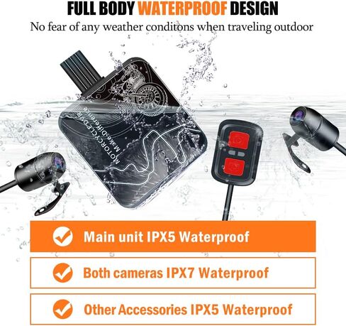 VSYSTO D6WL Motorcycle Dash Cam Front and Rear Dual 1080P Waterproof Cameras with WiFi App Control G-Sensor Loop Recording 256GB Support in Kuwait