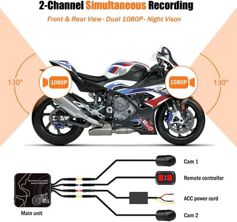 VSYSTO D6WL Motorcycle Dash Cam Front and Rear Dual 1080P Waterproof Cameras with WiFi App Control G-Sensor Loop Recording 256GB Support in Kuwait