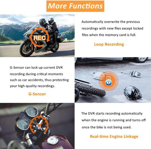 VSYSTO D6WL Motorcycle Dash Cam Front and Rear Dual 1080P Waterproof Cameras with WiFi App Control G-Sensor Loop Recording 256GB Support in Kuwait