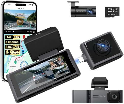 V670 Dual Dash Cam 4K Front + 2.5K Rear, Built-in GPS WiFi 5.8GHz App Control, Voice Control, 24H Parking Mode, Super Capacitor, G-Sensor Night Vision Loop Recording for Cars in Kuwait