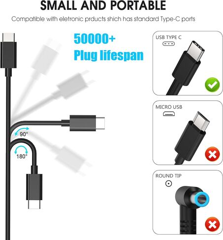 65W 60W USB C Laptop Charger Compatible with Dell Chromebook 3100 3300 3380 3400 3500 Latitude 5420 5430 5440 5450 5520 5530 5540 5550 7340 7420 7440 XPS 13 Computer Charger Type C AC Adapter in Kuwait
