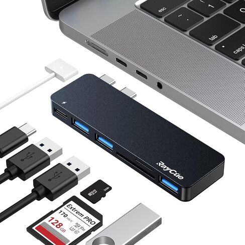 RayCue USB C Hub Adapters for MacBook Pro/MacBook Air M1 M2 M3 2023 2022 2021 2020 2019 13" 14" 15" 16", 6-in-2 Multiport MacBook Adapter with Thunderbolt 3, 3 USB 3.0 Ports, SD/TF Card Reader in Kuwait