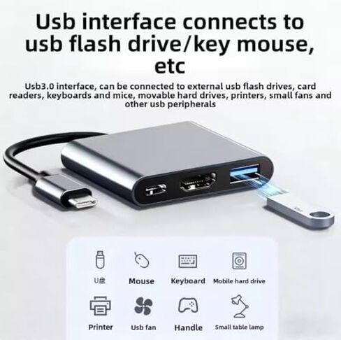 3-in-1 USB C Hub Multiport Adapter, Aluminum Type-C Dock with 4K HDMI, USB 3.0 Port and 100W PD Charging, Portable Laptop USB C Adapter in Kuwait