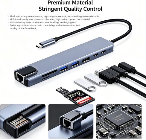 USB-C Hub 8-in-1 Multiport Adapter with HDMI, USB 3.0, Ethernet, SD Card Reader, and USB-C Port, Space Gray in Kuwait