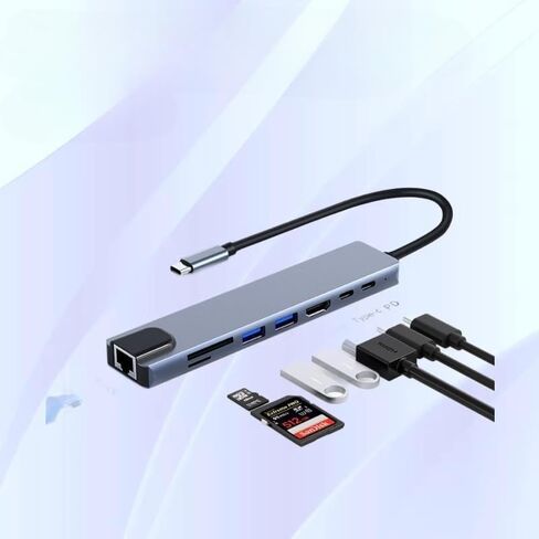 USB-C Hub 8-in-1 Multiport Adapter with HDMI, USB 3.0, Ethernet, SD Card Reader, and USB-C Port, Space Gray in Kuwait