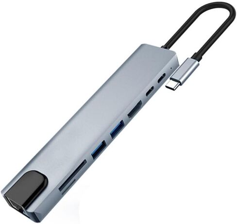 USB-C Hub 8-in-1 Multiport Adapter with HDMI, USB 3.0, Ethernet, SD Card Reader, and USB-C Port, Space Gray in Kuwait
