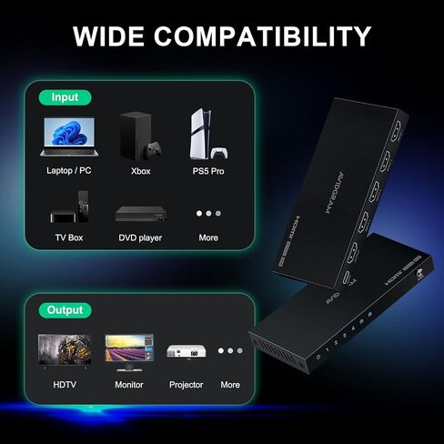 AVIDGRAM HDMI 2.1 Switch 4 in 1 Out, 4K120Hz, 8K60Hz, IR Remote in Kuwait