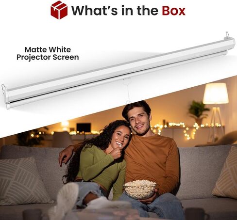 Pyle 72 Inch Manual Pull Down Projector Screen, Retractable Wall and Ceiling Mount Projection Screen with Auto Locking, Matte White Surface, Black Masking Border for Home Theater, Office and Classroom in Kuwait