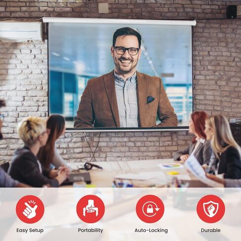 Pyle 72 Inch Manual Pull Down Projector Screen, Retractable Wall and Ceiling Mount Projection Screen with Auto Locking, Matte White Surface, Black Masking Border for Home Theater, Office and Classroom in Kuwait