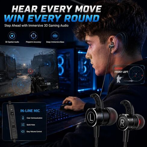 KASOTT SoundMaster Pro V1 - Gaming Earphones with Dual Audio Drivers,Battle Buds,in-Line Mic with Mute and Volume Control, Compatible with Xbox Series,Xbox One,PS5,PS4,Switch,Pc with 3.5mm Aux in Kuwait