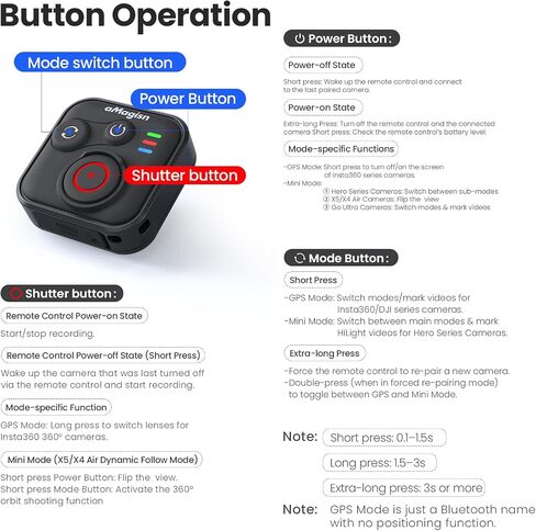 YDW Wearable Bluetooth Camera Remote Compatible with Insta360series, GoPro Series, DJI Series, Smartphones - Splash Proof, Rechargeable,Wireless 50M Remote Control Range in Kuwait