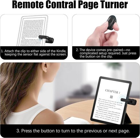 Ring Page Turner for Kindle, Clicker for Kindle Paperwhite, Thick Case Friendly by Holding Devices up to 18.5mm, 20 Days Long Battery Life, Works with iPhone iPad Android Tablets E-Readers-Black in Kuwait