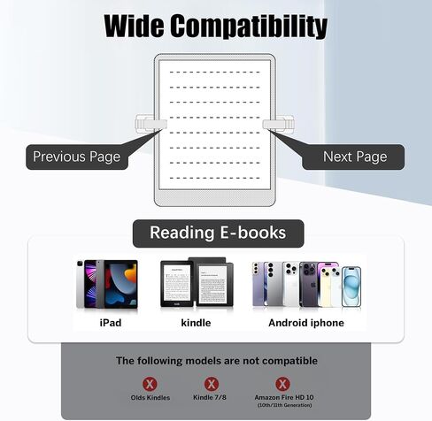 Ring Page Turner for Kindle, Clicker for Kindle Paperwhite, Thick Case Friendly by Holding Devices up to 18.5mm, 20 Days Long Battery Life, Works with iPhone iPad Android Tablets E-Readers-Black in Kuwait