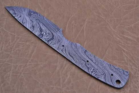 8" Long Hand Forged Damascus Steel Drop Point Blank Blade Skinning Knife with 3 Pin Hole & an Inserting Hole Space 3.5 inches Cutting Edge in Kuwait