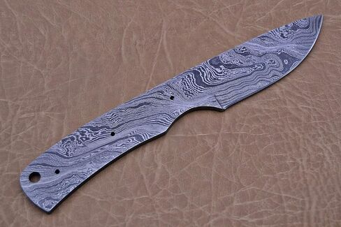 8" Long Hand Forged Damascus Steel Drop Point Blank Blade Skinning Knife with 3 Pin Hole & an Inserting Hole Space 3.5 inches Cutting Edge in Kuwait