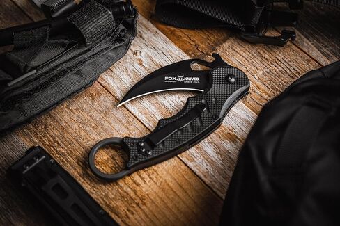 Fox Knives 479 Folding Pocket Knife - N690Co Stainless Steel, Black Idroglider Blade Finish, Linerlock, Black G10 Handle, Reversible Pocket Clip in Kuwait