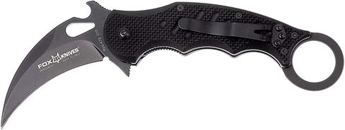 Fox Knives 479 Folding Pocket Knife - N690Co Stainless Steel, Black Idroglider Blade Finish, Linerlock, Black G10 Handle, Reversible Pocket Clip in Kuwait