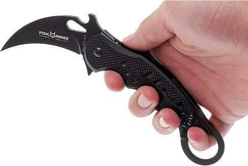 Fox Knives 479 Folding Pocket Knife - N690Co Stainless Steel, Black Idroglider Blade Finish, Linerlock, Black G10 Handle, Reversible Pocket Clip in Kuwait