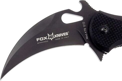 Fox Knives 479 Folding Pocket Knife - N690Co Stainless Steel, Black Idroglider Blade Finish, Linerlock, Black G10 Handle, Reversible Pocket Clip in Kuwait
