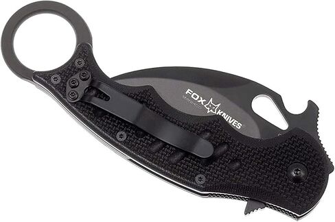 Fox Knives 479 Folding Pocket Knife - N690Co Stainless Steel, Black Idroglider Blade Finish, Linerlock, Black G10 Handle, Reversible Pocket Clip in Kuwait