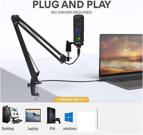 USB Streaming Podcast PC Microphone,192KHZ/24Bit Studio Cardioid Plug&Play Condenser Mic Kit for Youtuber Gaming,Etc in Kuwait