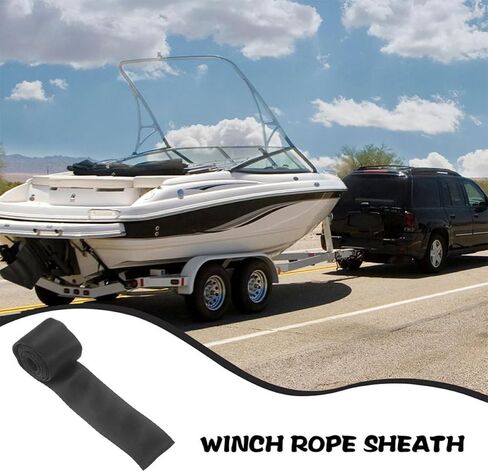 2pcs Winch Cable Protective Sleeve Made of Sturdy Polyester with Wear-resistant Material for Outdoor Activities and Winch Setup in Black in Kuwait