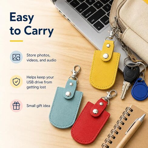 3Pcs Flash Drive Leather Case USB Protective for Protecting Your USB Flash Drive and Easy Storage, Red, Blue, Yellow 3 Colors, Bright and Beautiful Colors in Kuwait