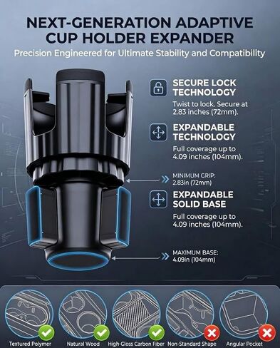 2-in-1 Cup Holder Tablet Mount Expander, 15" Adjustable Arm & 360° Rotation Heavy Duty Car Tablet Holder for iPad iPhone Smartphones, Universal Fit for Most Bottles in Car SUV Truck in Kuwait