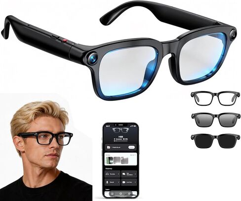 Smart Glasses with Camera, 4K HD Video, 1080P Video Recording & Photo Capture, Open-Ear Bluetooth Audio, AI Translation & Voice Assistant, Dual Lens Wearable Sunglasses for Travel Sports in Kuwait